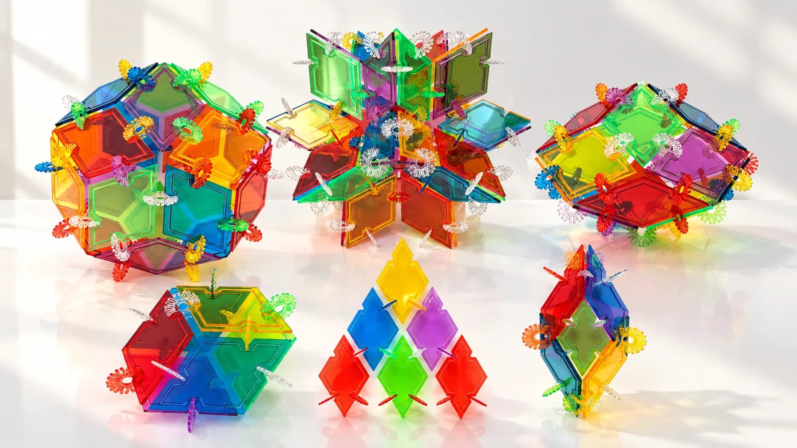 A collection of colourful Golden Rhomboi builds